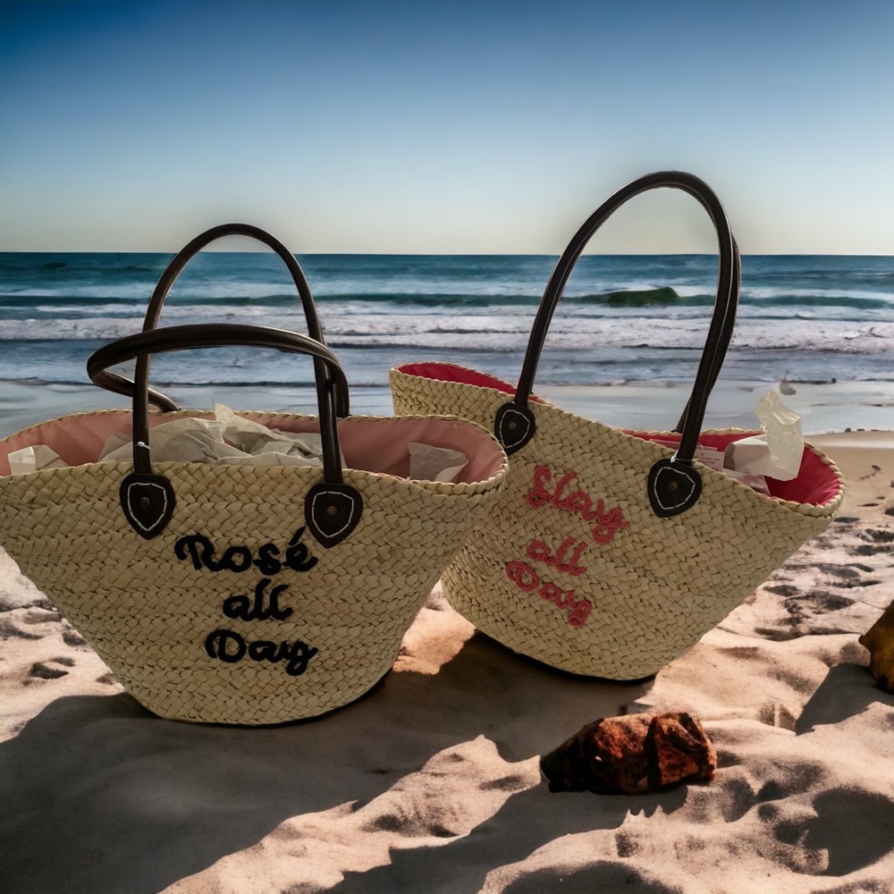 Embroidered Straw Tote or Beach Tote Bag
